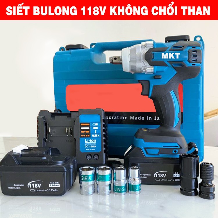 [TẶNG 5 ĐẦU KHẨU] Máy siết bulong Makita 118V, máy siết bulong không chổi than- siêu khỏe - 3 tốc độ - có bàn sạc nhanh