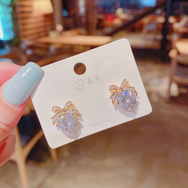 Bông Tai Hình Nơ Đính Đá Cao Cấp Thời Trang Dành Cho Nữ