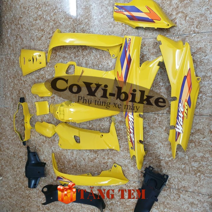 Dàn áo Màu Vàng cho xe Wave 110- ZX -anpha cũ đời 1997 đến 2006  Pha đèn trước xe Wave nhỏ - SPB-DGW-vàng
