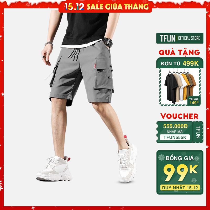 Quần short nam kaki TFUN mã "KC-Y" dáng lửng túi hộp có chun mùa hè thu phong cách thể thao tập gym cao cấp