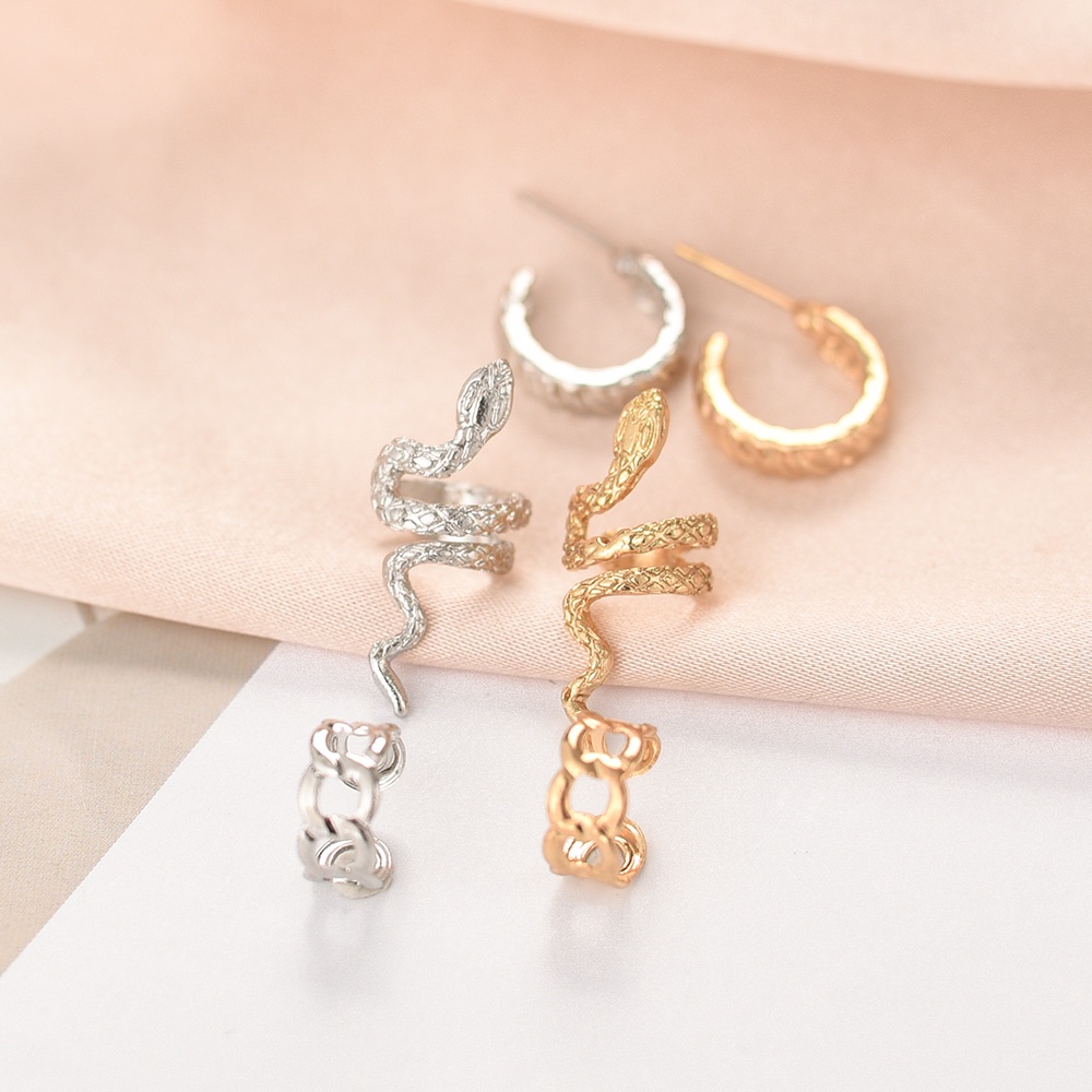 Set 3 Khuyên Kẹp Vành Tai Hình Rắn Phong Cách Vintage Thời Trang Cho Nữ