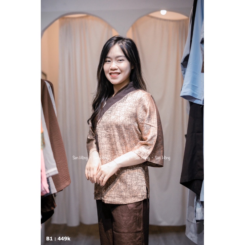 ĐỒ Phật tử thiết kế # quần áo Pháp phục nữ vải lụa Đông Hưng vân đá x quần đũi lụa sang trọng B1