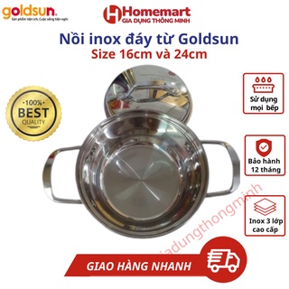 Nồi inox đáy từ Goldsun, nồi mini 3 đáy size 16cm và 24cm. Hàng chính hãng, sử dụng trên mọi loại bếp