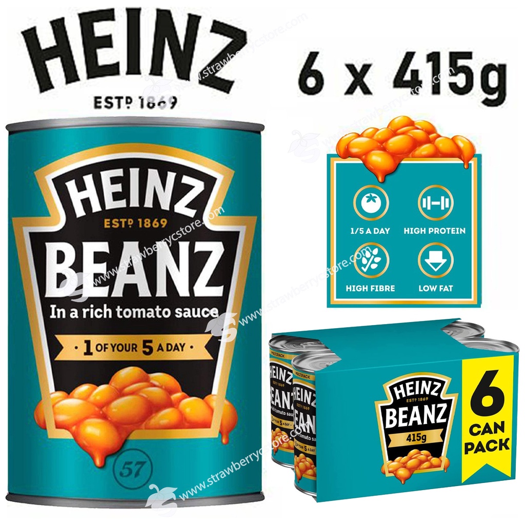 Đậu Hầm Sốt Cà Chua Đóng Hộp Heinz Beanz in a Rich Tomato Sauce, Lon 415g, Lốc 6 Lon