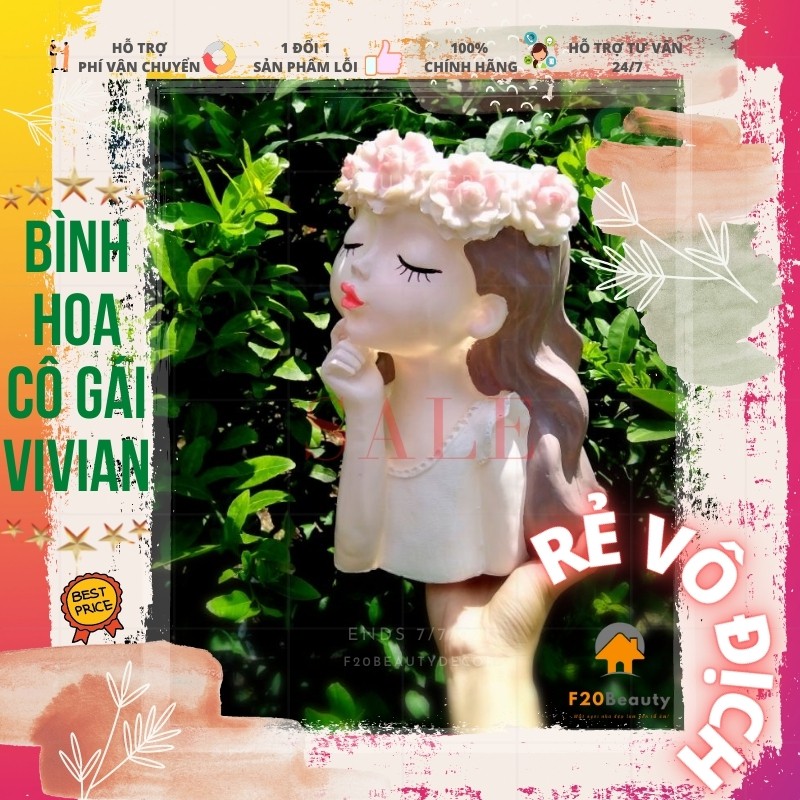 Bình hoa cô gái Vivian phong cách Bắc Âu bằng nhựa Plastic - F20Beauty - Lọ hoa trang trí không gian nội thất đẹp rẻ