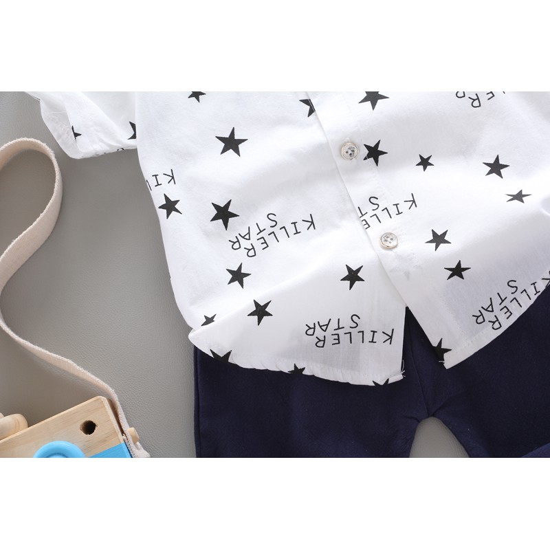 Bộ quần áo bé trai mới cho bé trai 0-4 tuổi hoạt hình năm sao áo sơ mi ngắn tay + quần đùi