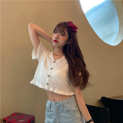 Áo Crop Top Ngắn Tay Cổ Chữ V Gợi Cảm Cho Nữ Mùa Hè 2020