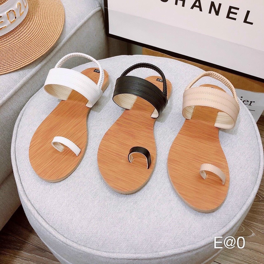 Xả Kho  Dép Sandal Xỏ Ngón Nữ Đế Giả Gỗ Có Quai Hậu Chun Dễ Đi Tiện Lợi