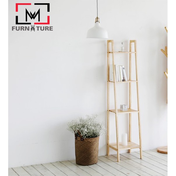 Kệ sách gỗ lắp ráp 4 tầng màu gỗ MW FURNITURE - Nội thất trang trí - size 34x35.5x150cm