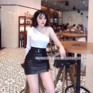 Áo thun gân lệch vai