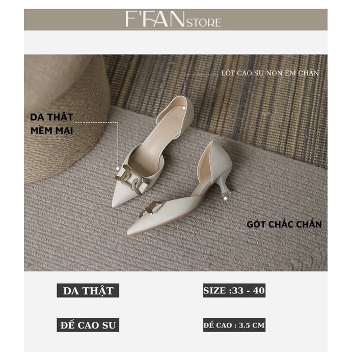 Giày nữ cao gót mũi nhọn  mềm mại, bít mũi đế nhọn 3 phân đính đá 315g22 màu đen trắng big size FFAN STORE