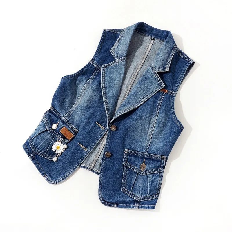 Áo Khoác Denim Sát Nách Dáng Ngắn Phong Cách Hàn Quốc Dễ Phối Đồ Thời Trang Cho Nữ