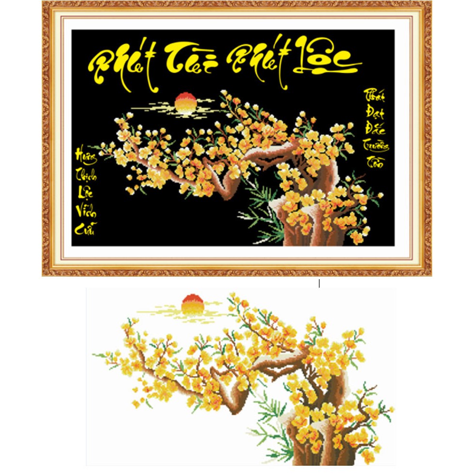 Tranh Đính Đá ABC 3D Phát Tài Phát Lộc Cành Mai Vàng 77308 (TRANH TỰ ĐÍNH) KT:86X60CM
