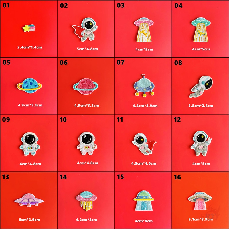 ✿ Miếng Dán Trang Trí Hình Phi Hành Gia Hoạt Hình ✿ 1 Sticker Ủi Thêu Hình Tên Lửa Và Hành Tinh