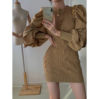 (ORDER) Váy len xoắn thừng ôm body tay phồng kiểu Pháp sang chảnh