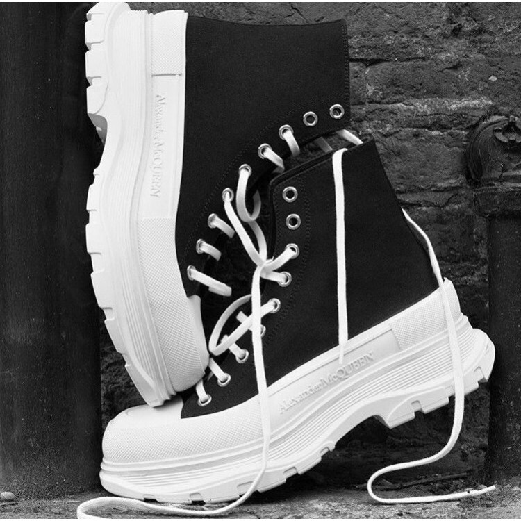 Giày sneaker thể thao MCQueen Black Tread Slick Low cao cổ-thấp cổ tăng chiều cao đủ size nam nữ kiểu dáng 2020