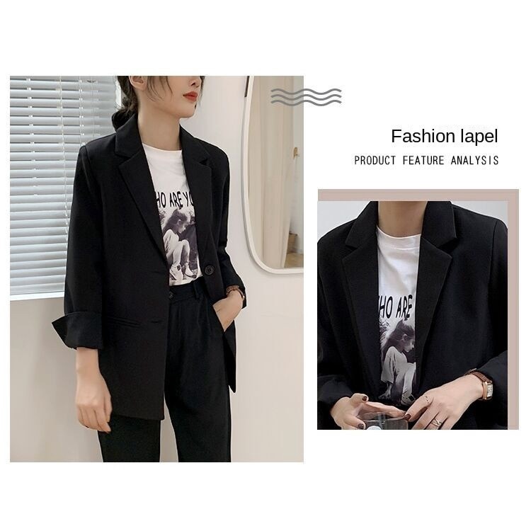 Áo khoác blazer dáng rộng màu đen phong cách Hàn Quốc thời trang thu đông cho nữ