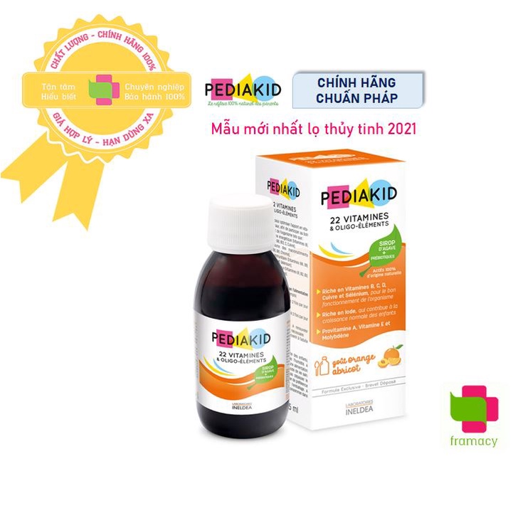 Vitamin tổng hợp Pediakid 22 Vitamins & Minerals, Pháp (125ml) bổ sung 22 vitamin và khoáng chất cho trẻ từ 6 tháng tuổi