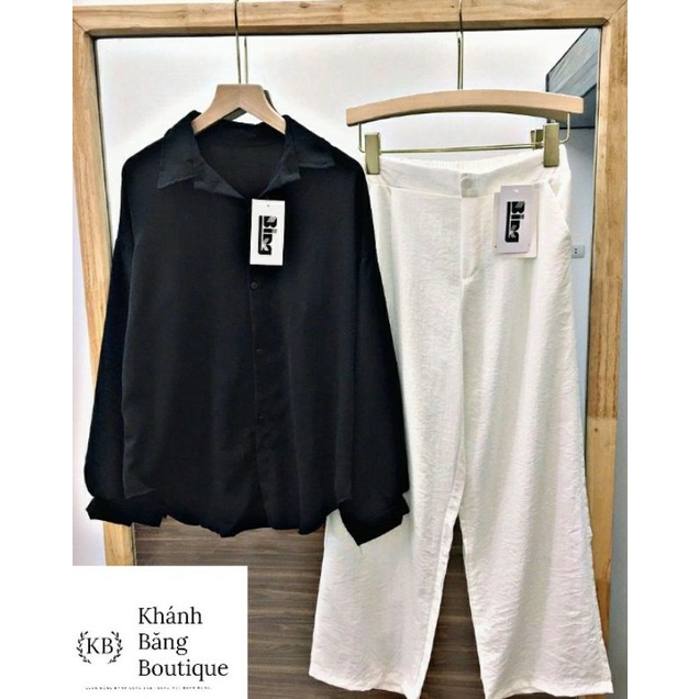 Áo Sơmi Nữ Dài Tay Cổ Trụ Vải Đũi Mềm Nhẹ - Khánh Băng Boutique