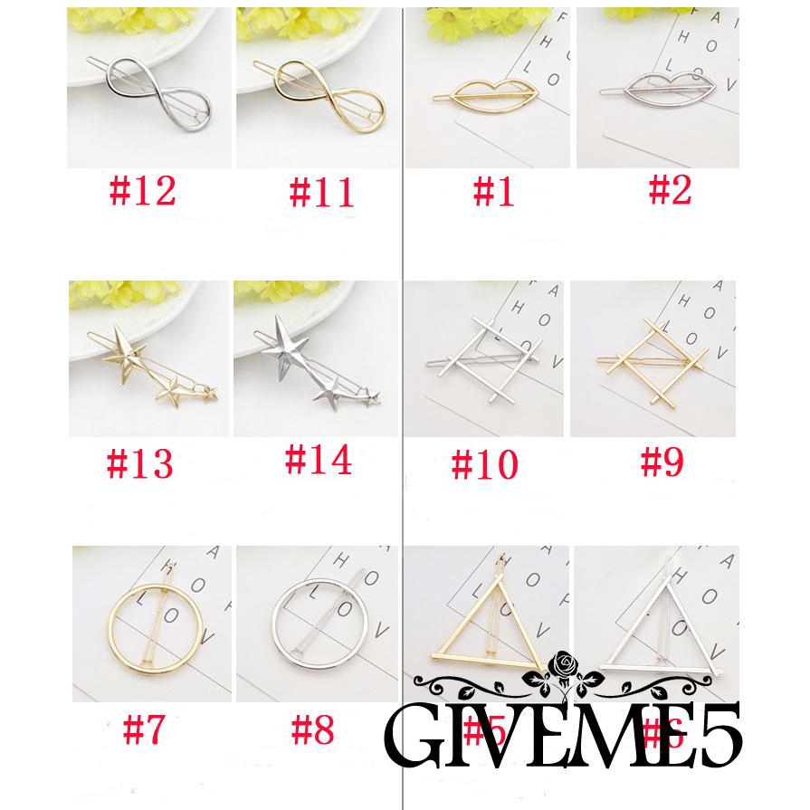 Kẹp tóc hình tam giác/mặt trăng/hình tròn bằng hợp kim thời trang xinh xắn