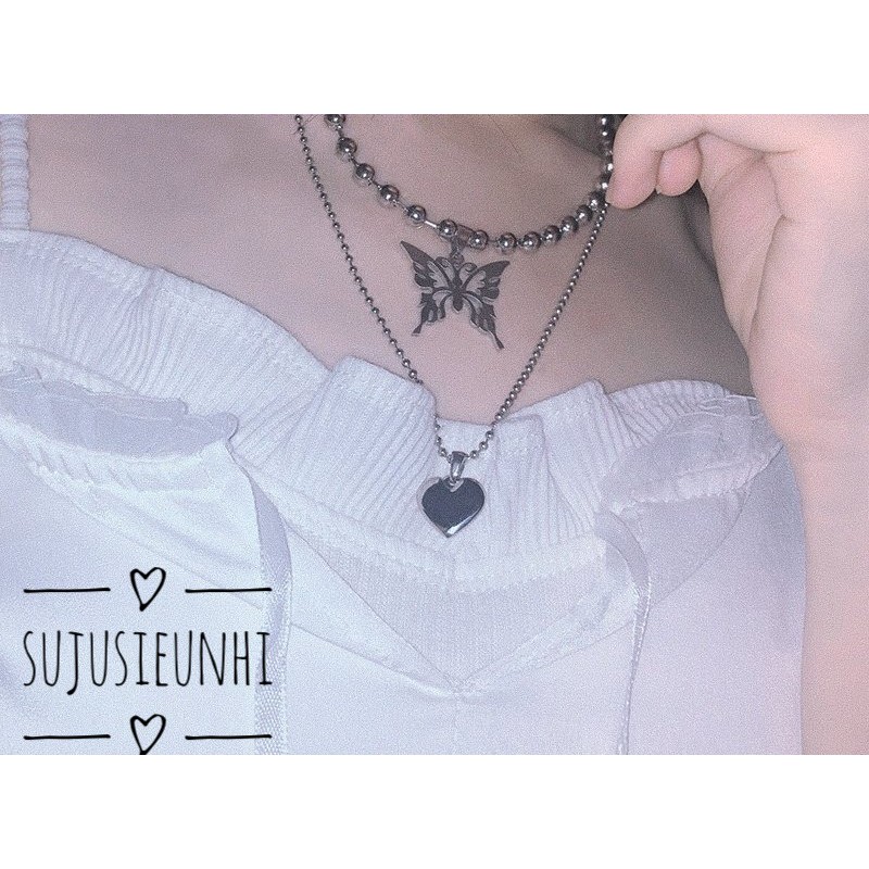 Set 2 vòng cổ unisex mặt tim và hoa