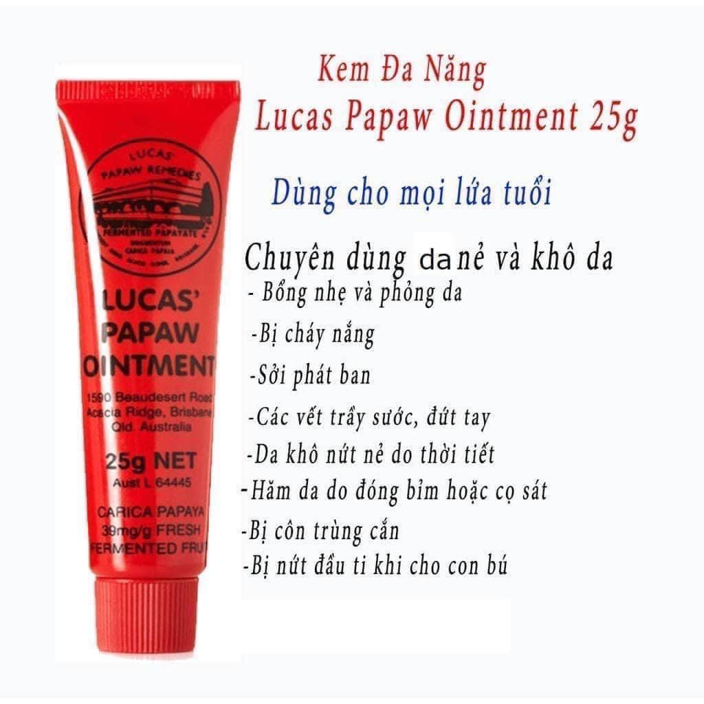 Kem đa năng đu đủ lucas papaw Úc tuýp 25g, hộp 75g làm dịu vết hăm, nẻ, bôi nốt côn trùng đốt, bôi hăm, dưỡng môi