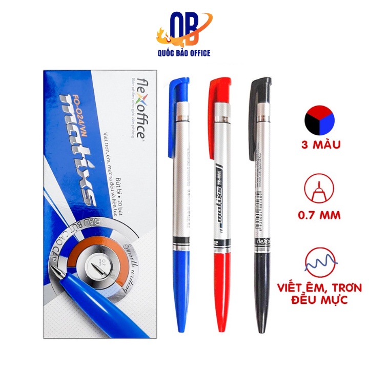 Bút bi Thiên Long FO-024 - ngòi 0.7mm - mực xanh/ đen/ đỏ - combo 10 chiếc