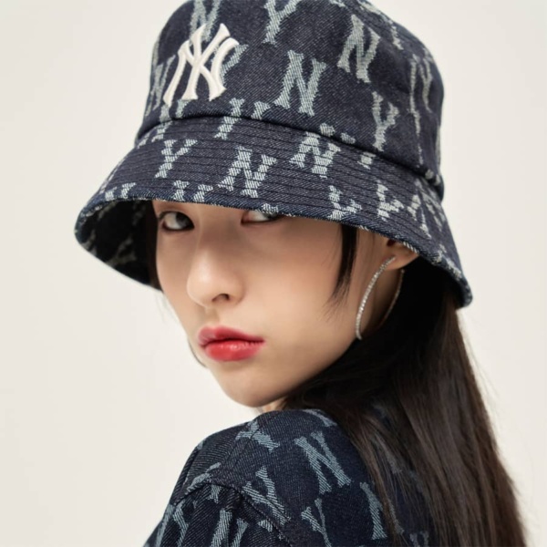 (Hàng VNXK) Nón thời trang, mũ Bucket vành tròn NY Monogram vải JEAN nhập thời trang chuẩn hàng hiệu (ẢNH THẬT)