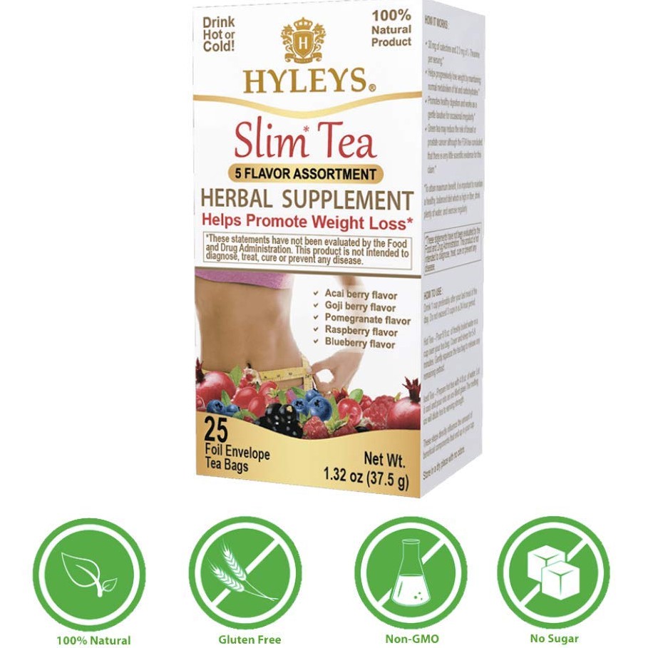 Slim tea Hyleys Trà thảo mộc USA - Trà giảm cân - uống buổi sáng, buổi tối Acai Berry, Goji Berry