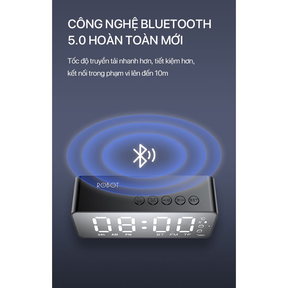 Loa Bluetooth 5.0 màn hình LED kiêm đồng hồ báo thức và kính tráng gương công suất lớn hỗ trợ thẻ nhớ-ROBOT RB150