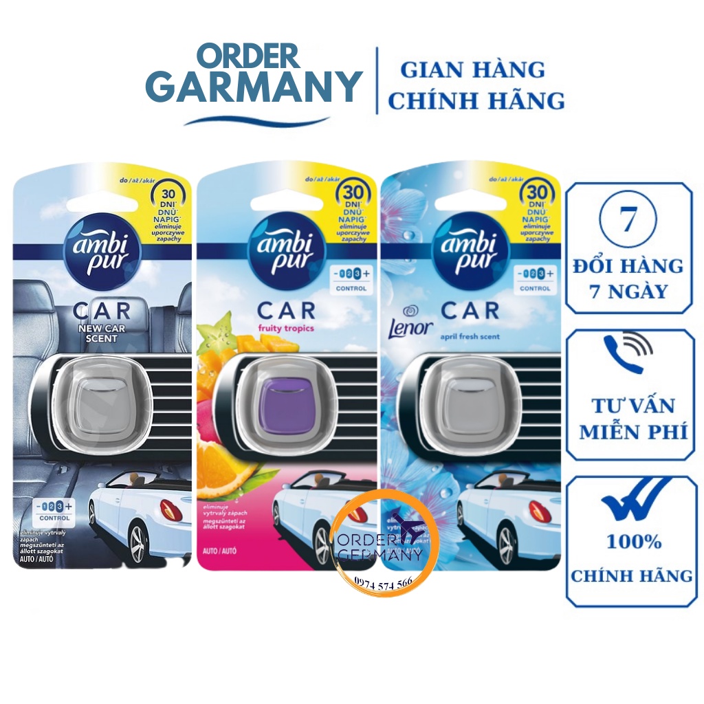 Nước hoa ô tô Ambi Pur - Tinh dầu ô tô kẹp cửa gió xe hơi nhập khẩu Châu Âu