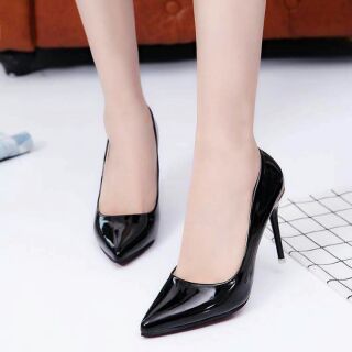 Giày cao gót Calla đen bóng 7p đế đỏ