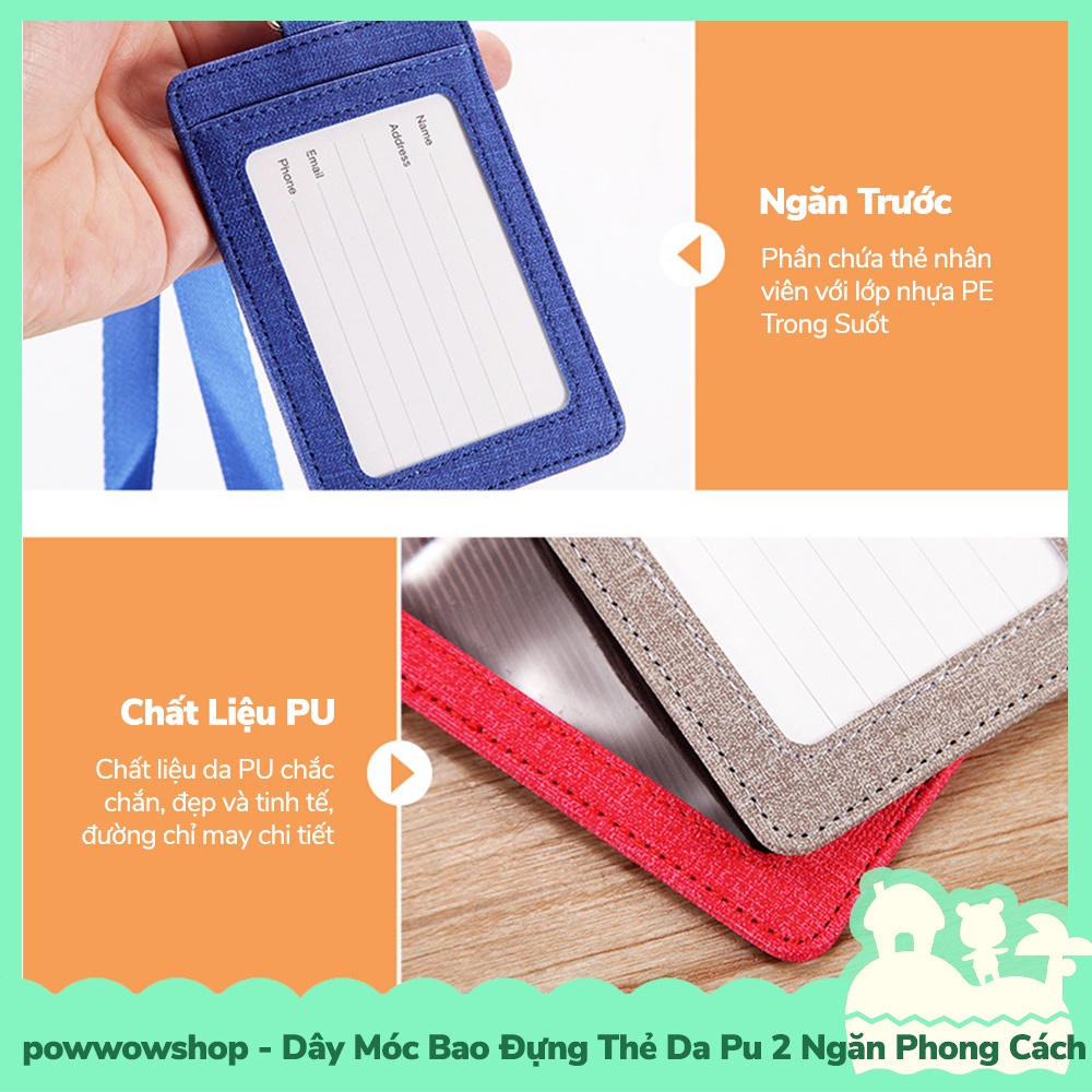 [Sẵn VN - Hỏa Tốc] Dây Móc Dài / Ngắn Kèm Bao Đựng Thẻ Nhân Viên Da Pu 2 Ngăn Phong Cách Simple Color Đơn Giản