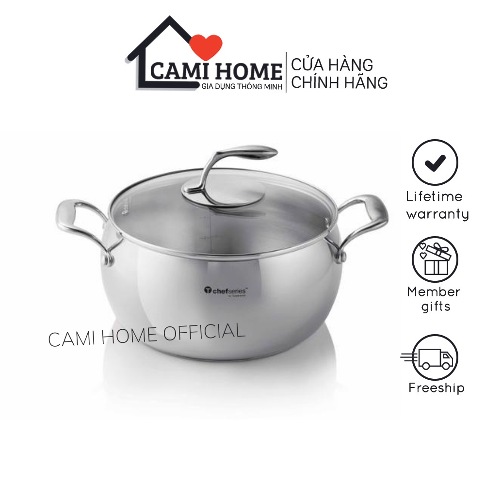 Nồi T Chef Series Casserole 5.7L có nắp kính hàng chính hãng Tupperware nồi thép 5 lớp