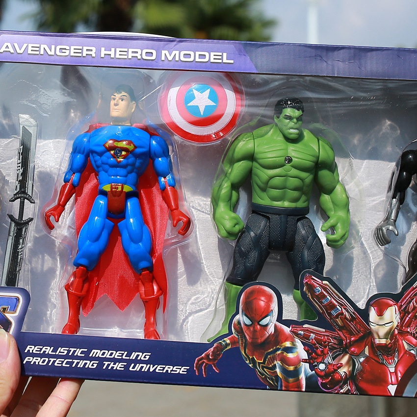 (hàng Sẳn TP.HCM) Bộ đồ chơi biệt đội siêu anh hùng avengers (5 nhân vật :Super man, Hulk, Ant Man, Bat Man, Thanos)