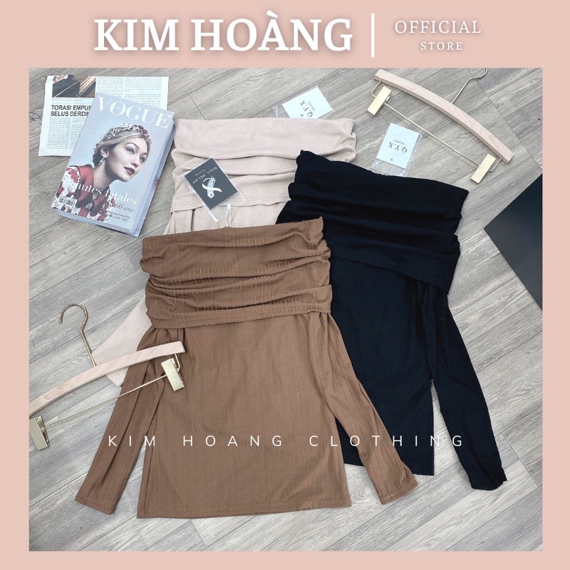 Áo len trễ vai Kim Hoàng Clothing áo len tăm form rộng tay dài sexy dáng đẹp thời trang kiểu Hàn Quốc