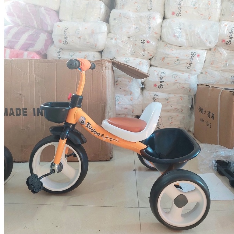 Xe đạp 3 bánh ghế da cho bé từ 2 đến 5 tuổi có giỏ và hộp đựng đồ chơi