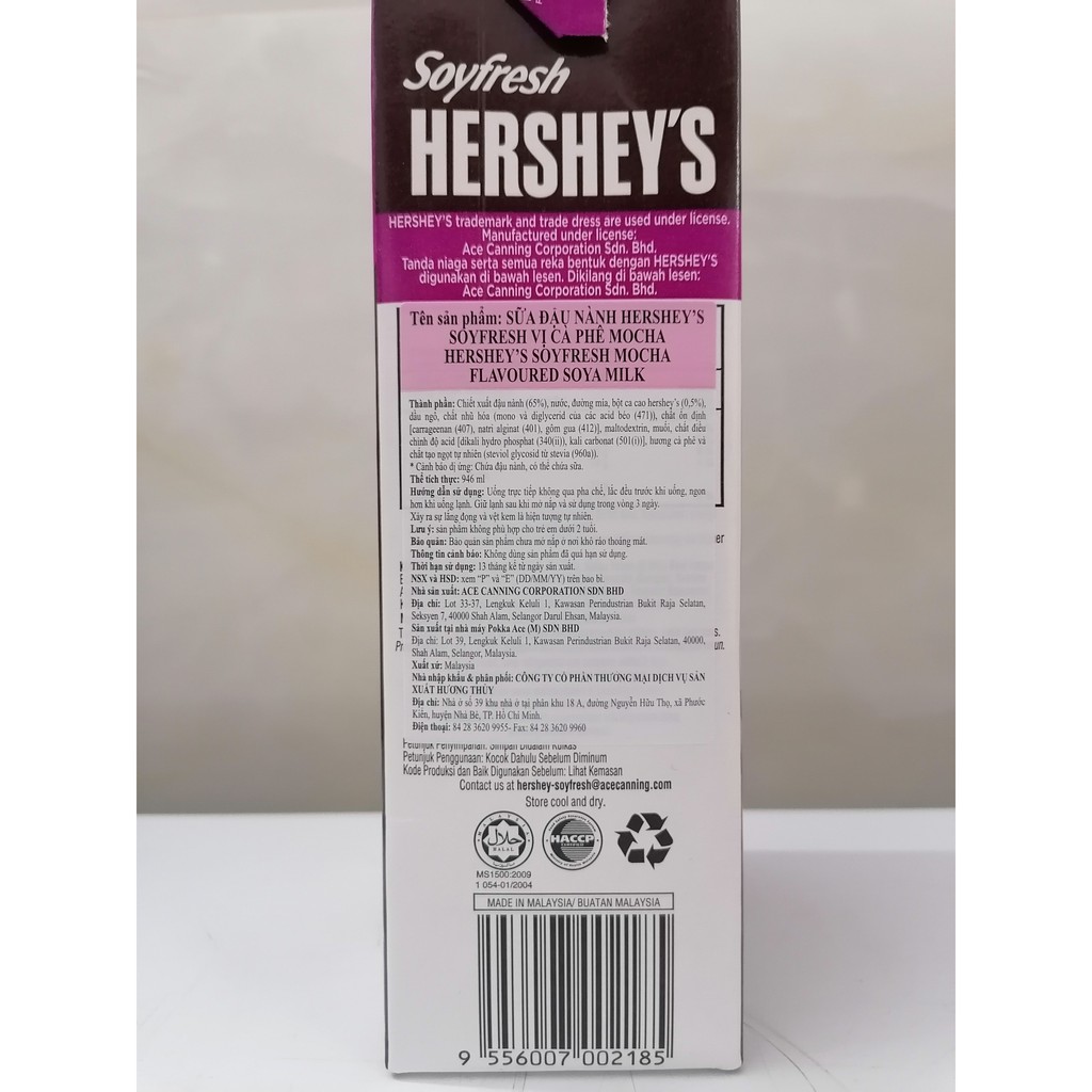 [Hộp 946ml – MOCHA] SỮA ĐẬU NÀNH VỊ CÀ PHÊ [Malaysia] HERSHEY’S Soyfresh Mocha Flavoured Soya Milk (halal)