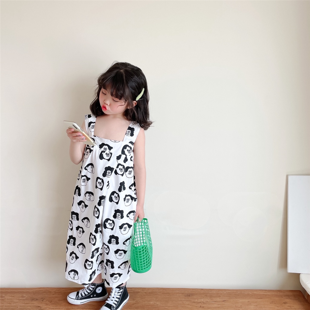 Jumpsuit Ống Rộng Họa Tiết Dễ Thương Phong Cách Hàn Quốc Thời Trang Mùa Hè Cho Bé Gái
