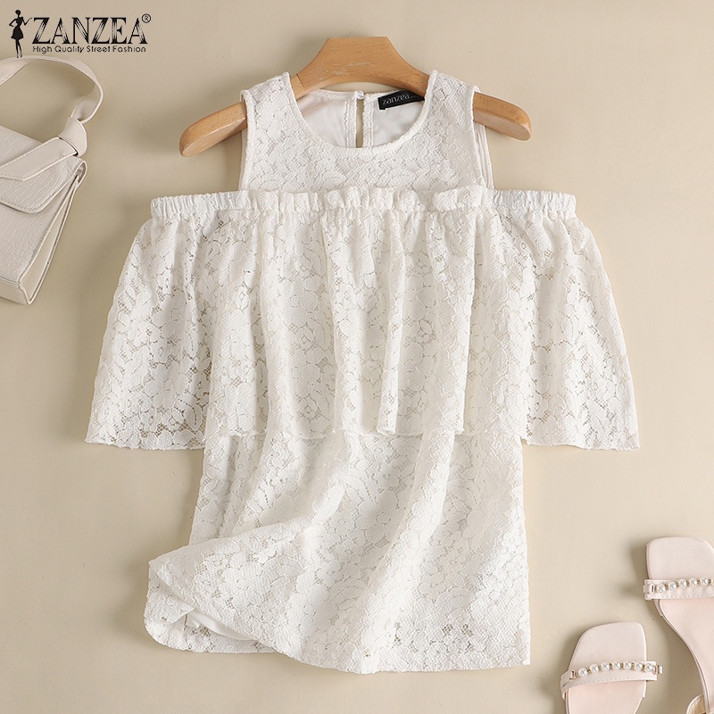Zanzea Áo Nữ Cổ Tròn Phối Ren Thanh Lịch