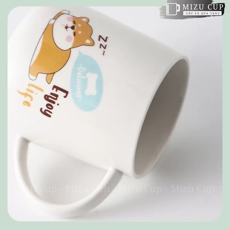 Cốc gốm sứ cao cấp uống trà, uống cafe, decor hình shiba cute