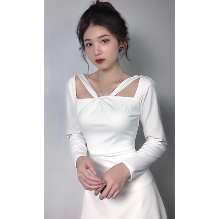 Đầm váy nữ xoắn cổ tay dài hot hit Nau Dress