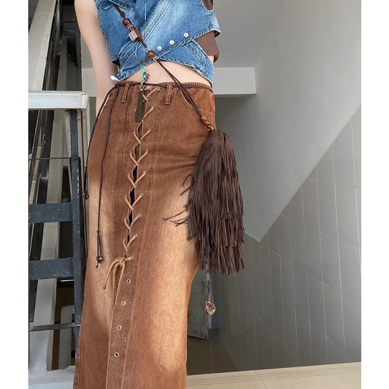 Chân Váy Denim Dài Lưng Cao Thời Trang Mùa Hè Cho Nữ