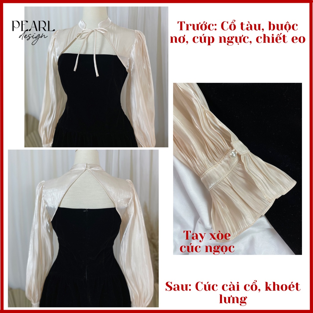 Đầm tiệc đám cưới đẹp nhung cao cấp chiết eo tay bồng tiểu thư sang chảnh  Pearl Design 112102 | BigBuy360 - bigbuy360.vn