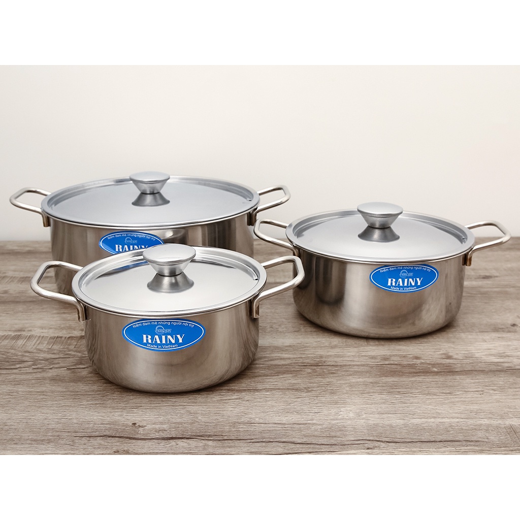 Bộ 3 nồi inox 1 đáy Rainy RN-06TT-1Y 16/18/24cm dùng được cho bếp từ, bếp điện, bếp ga