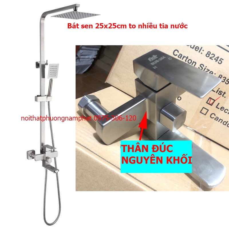 {100% INOX 304} Bộ Sen Cây Tắm Đứng Nóng Lạnh INOX 304 N1005 Fotar và tay sen và dây inox 304 không han gỉ SEN CÂY VUÔNG