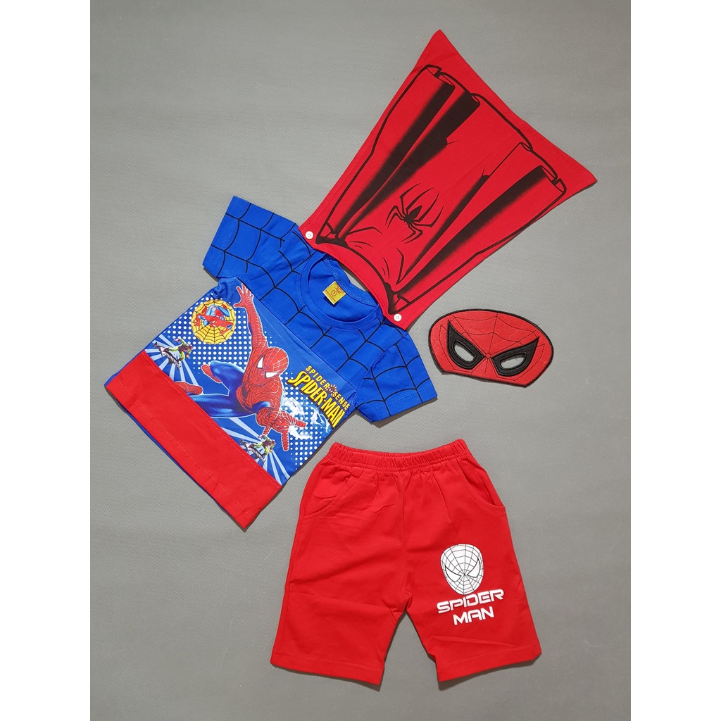 Bộ thun spiderman siêu anh hùng kèm khăn choàng và mặt nạ cho bé trai