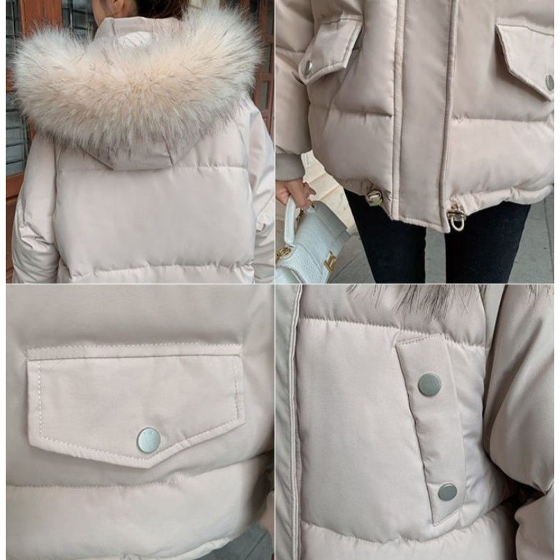 Áo khoác phao nữ đại hàn mũ lông dáng rộng túi hộp đẹp phong cách 5 màu | BigBuy360 - bigbuy360.vn