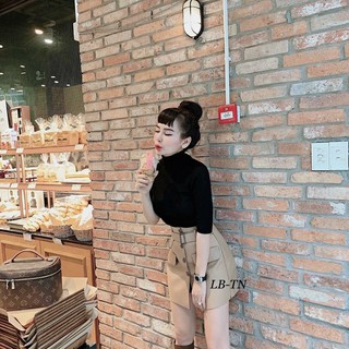 CHÂN VÁY DA CẠP CAO KÈM ĐAI LƯNG THUN CO GIÃN