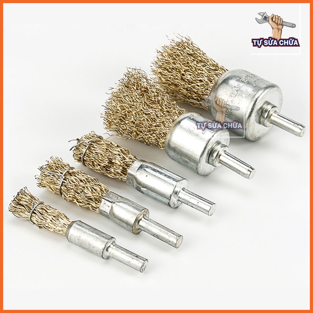 Chổi đánh rỉ sét chuôi 6mm nhiều kích thước chuyên dùng cho máy khoan, máy chà nhám